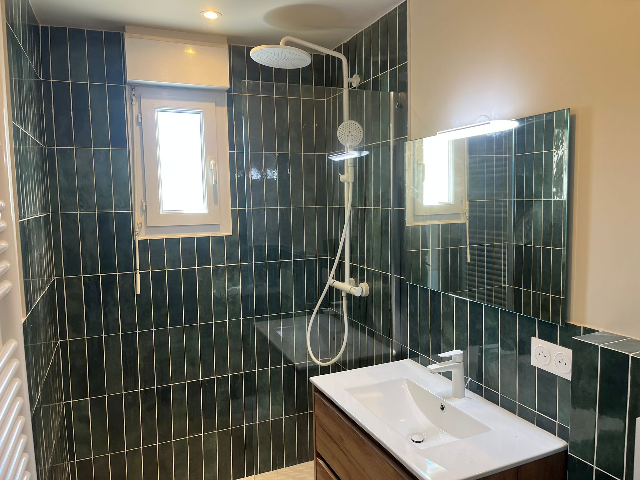 photo exemple renovation salle de bain verte